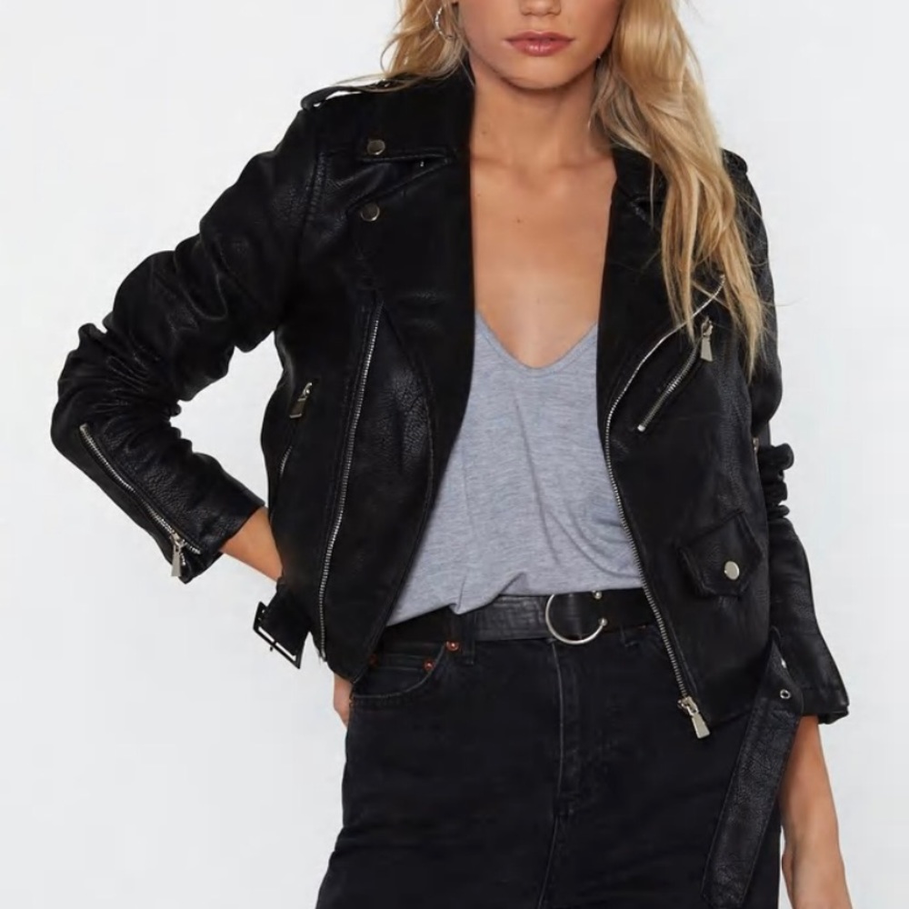 Faux Leather Relaxed Biker Jacket